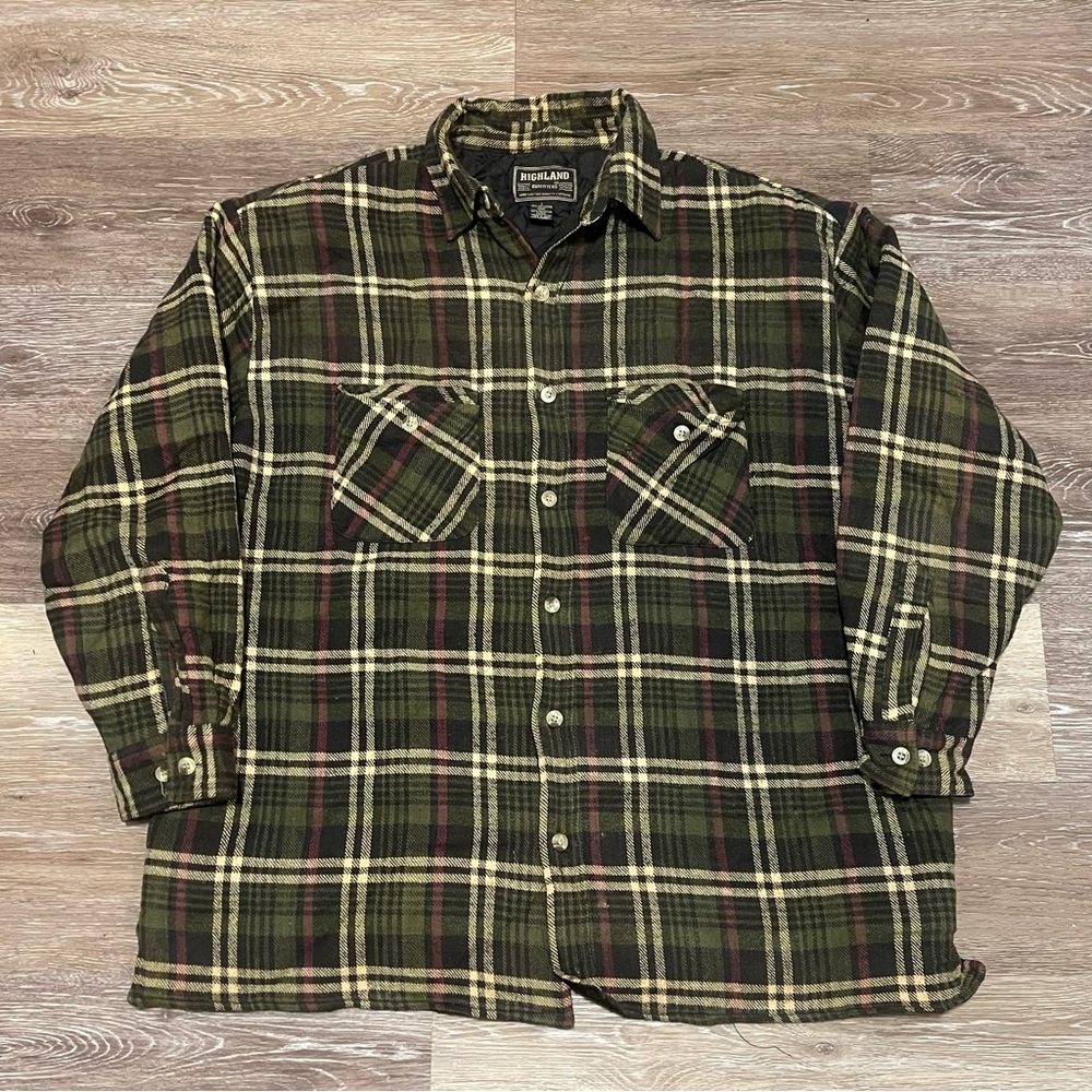 Vintage Quilt Lined Flannel Shirt Jacket Mens Size XL Plaid Button Down Highland
